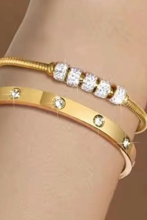 18k Gold Plated Women Love Cubic Zirconia Stainless Steel Fashion Jewelry Bangles Bracelet