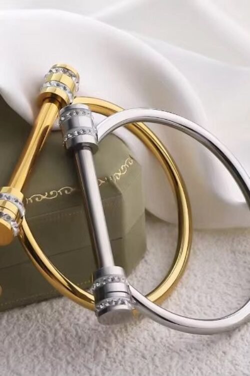 Minimalist Simple Stainless Steel 18K Gold Plated Horseshoe D-shape Zircon Women Fashion Jewelry Bracelets Bangle