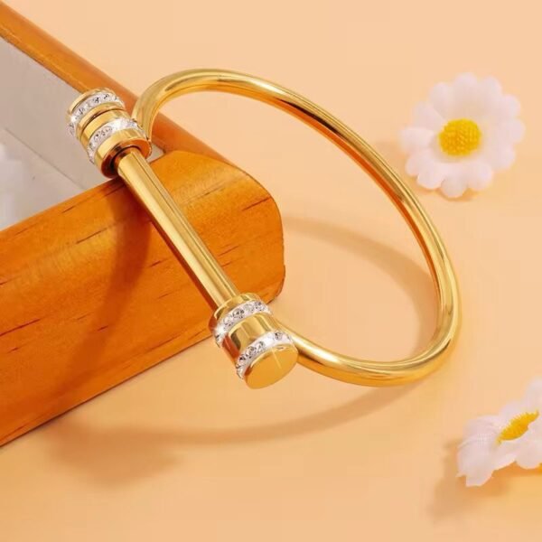 Minimalist Simple Stainless Steel 18K Gold Plated Horseshoe D-shape Zircon Women Fashion Jewelry Bracelets Bangle - Image 2