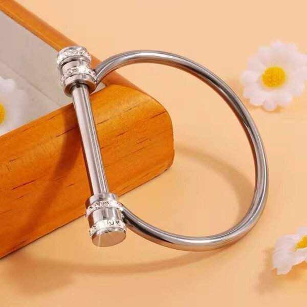 Minimalist Simple Stainless Steel 18K Gold Plated Horseshoe D-shape Zircon Women Fashion Jewelry Bracelets Bangle - Image 3