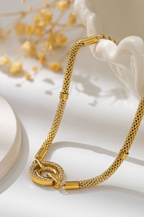 18K Gold Plated Female Personality Elegant Round Zircon Stainless Steel Chain Fashion Jewelry Bracelet