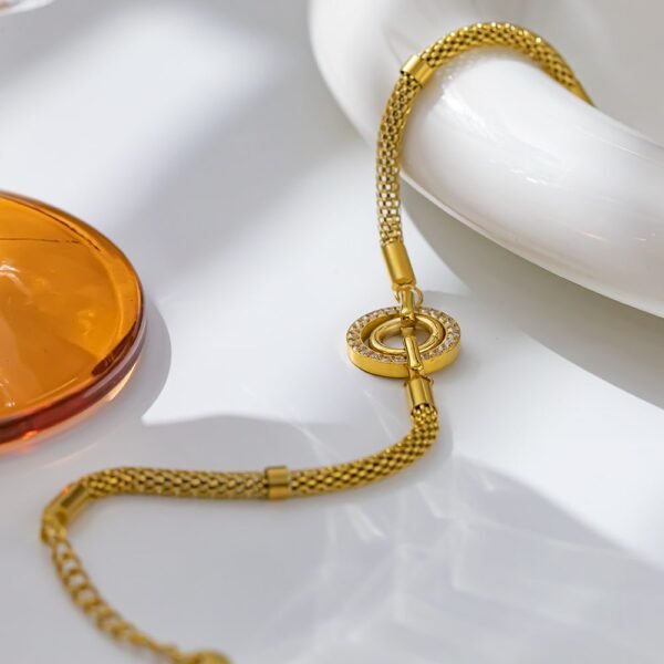 18K Gold Plated Female Personality Elegant Round Zircon Stainless Steel Chain Fashion Jewelry Bracelet - Image 6