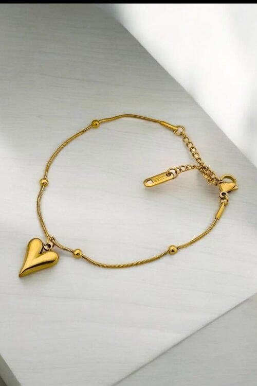 Beaded Chain Women Dainty Jewelry Waterproof Stainless Steel Heart Pendant Charms Bracelet
