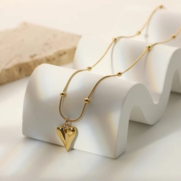Fashion Jewelry Heart Necklace Stainless Steel Snake Bone Chain Pendant Necklace for Women - Image 2