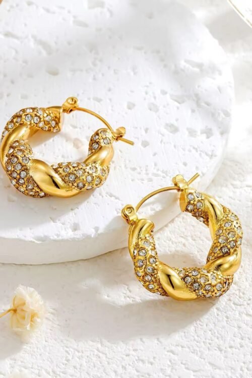 Vintage Fashion 18K Gold Plated Twisted Hoop Earring Stainless Steel Luxury Jewelry