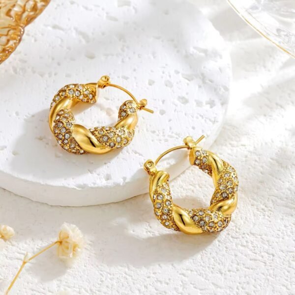 Vintage Fashion 18K Gold Plated Twisted Hoop Earring Stainless Steel Luxury Jewelry