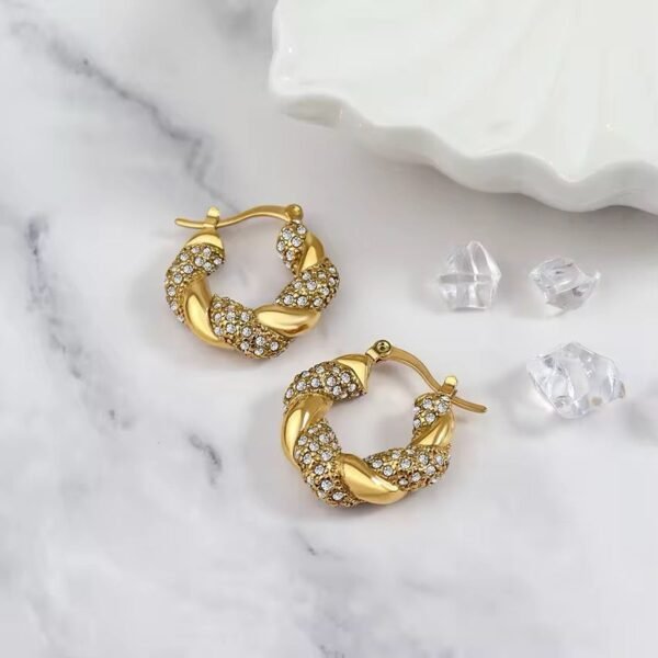Vintage Fashion 18K Gold Plated Twisted Hoop Earring Stainless Steel Luxury Jewelry - Image 6