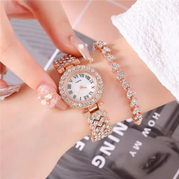 Rose Gold Bling Rhinestone and Alloy Hip Hop Women's butterfly Watch Bracelet Jewelry Set - Image 2