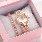 Rose Gold Bling Rhinestone and Alloy Hip Hop Women's butterfly Watch Bracelet Jewelry Set - Image 4
