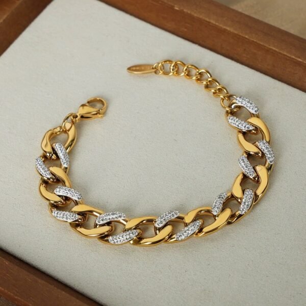 Hip Hop Cuban Stainless Steel 18k Gold Plated Chunky Cz Zircon for Women Necklaces Chain Bracelets Fashion Jewelry Sets - Image 5
