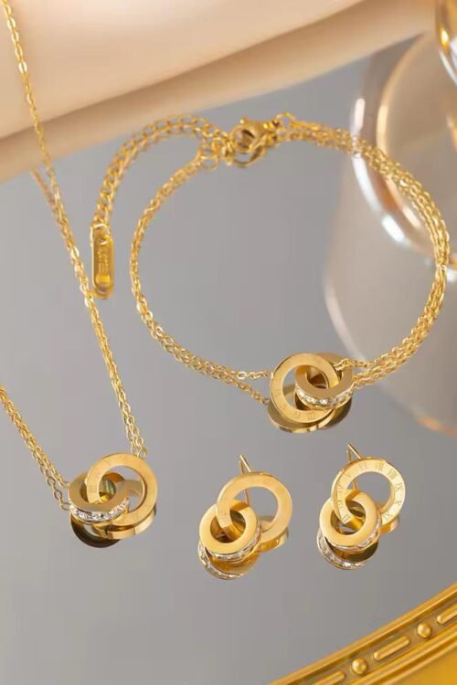 High Quality Bracelets Stud Pendant Women 18k Gold Plated Stainless Steel Zircon Roman Numerals Fashion Jewelry Set