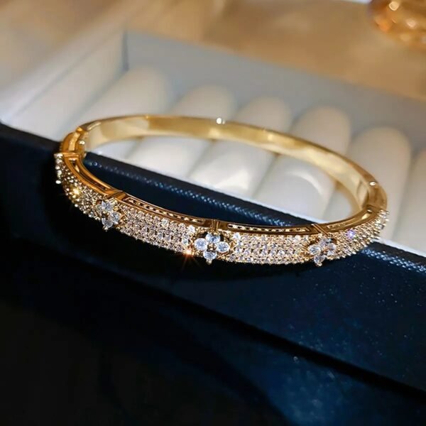 Luxury Waterproof Acier Inoxydable 18K Gold Plated Stainless Steel CZ Zircon Women Snap Fashion Jewelry Bracelets Bangles - Image 4