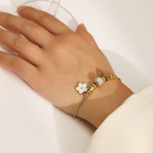 Trendy Acier Inoxydable Stainless Steel 18K Gold Plated  Leaf Clover  Zircon Women Fashion Jewelry Chain Bracelet - Image 2
