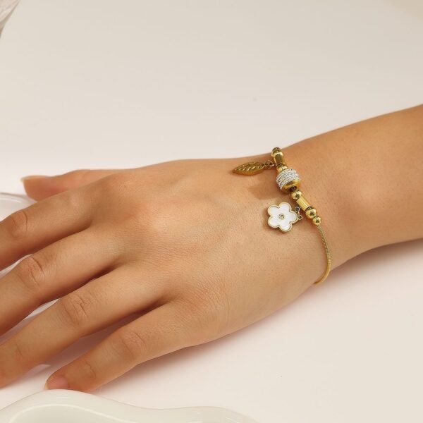 Trendy Acier Inoxydable Stainless Steel 18K Gold Plated  Leaf Clover  Zircon Women Fashion Jewelry Chain Bracelet - Image 3