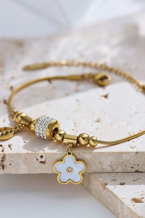 Trendy Acier Inoxydable Stainless Steel 18K Gold Plated  Leaf Clover  Zircon Women Fashion Jewelry Chain Bracelet