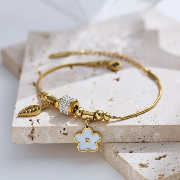 Trendy Acier Inoxydable Stainless Steel 18K Gold Plated  Leaf Clover  Zircon Women Fashion Jewelry Chain Bracelet