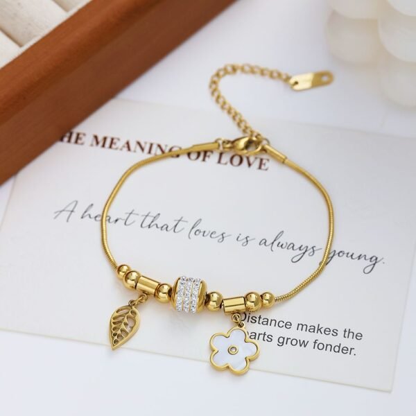 Trendy Acier Inoxydable Stainless Steel 18K Gold Plated  Leaf Clover  Zircon Women Fashion Jewelry Chain Bracelet - Image 5