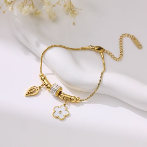 Trendy Acier Inoxydable Stainless Steel 18K Gold Plated  Leaf Clover  Zircon Women Fashion Jewelry Chain Bracelet - Image 6