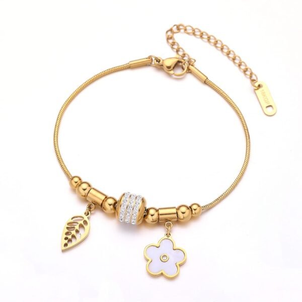 Trendy Acier Inoxydable Stainless Steel 18K Gold Plated  Leaf Clover  Zircon Women Fashion Jewelry Chain Bracelet - Image 4