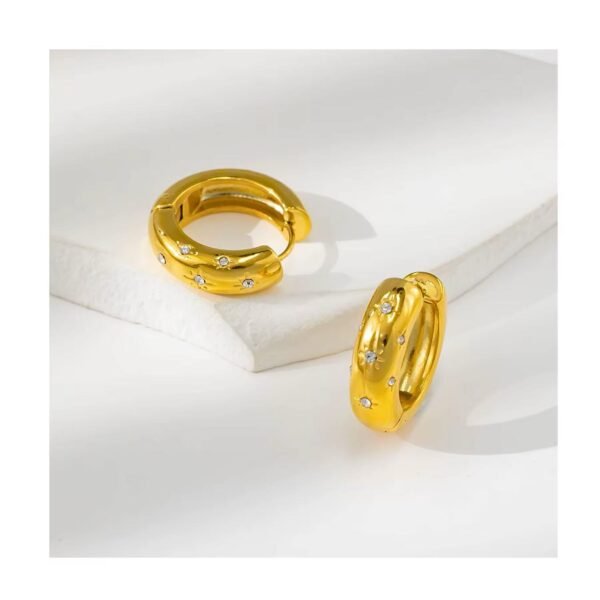 Trendy 18k Gold Plated Stainless Steel Eight-pointed Star CZ Zircon Geometric Shape Hoop Women Gift Fashion Jewelry Earring - Image 4