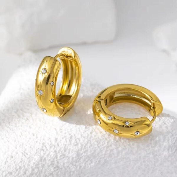 Trendy 18k Gold Plated Stainless Steel Eight-pointed Star CZ Zircon Geometric Shape Hoop Women Gift Fashion Jewelry Earring - Image 5