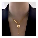 Vintage Luxury 18K Gold Plated Women Stainless Steel Floral Daisy Flower Pendant Collarbone Chain Fashion Jewelry Necklaces - Image 3