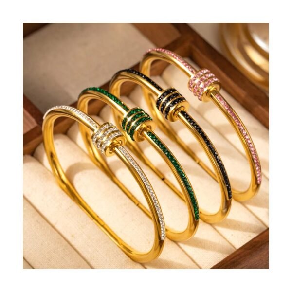 Trendy 18k Gold Plated Stainless Steel Rhinestone Small Waist Colorful Zircon Fashion Jewelry Bangles Bracelets - Image 3