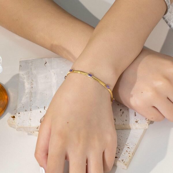 Women Stainless Steel Cuban Chain Punk 18k Gold Plated Gift Colorful Zircon Fashion Jewelry Bracelets - Image 2