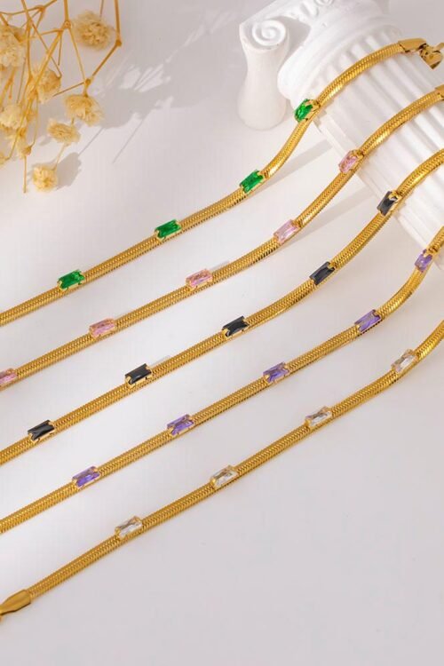 Women Stainless Steel Cuban Chain Punk 18k Gold Plated Gift Colorful Zircon Fashion Jewelry Bracelets