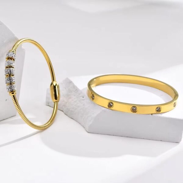 18k Gold Plated Women Love Cubic Zirconia Stainless Steel Fashion Jewelry Bangles Bracelet - Image 5