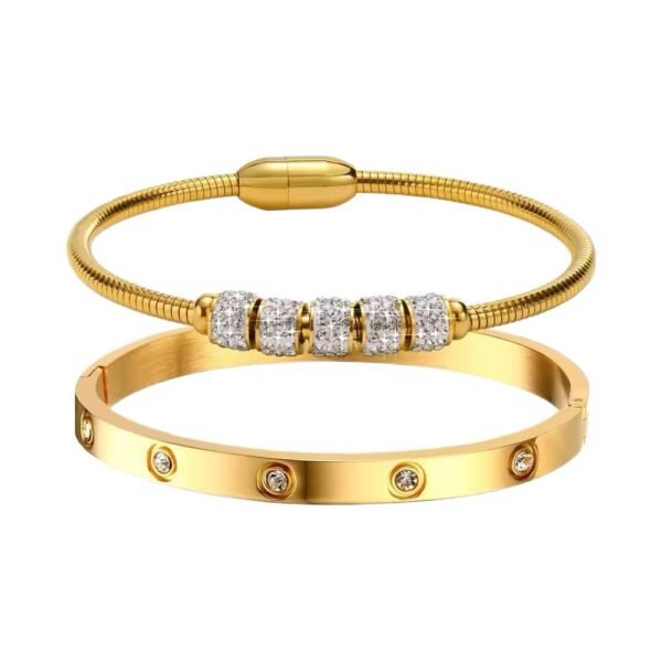 18k Gold Plated Women Love Cubic Zirconia Stainless Steel Fashion Jewelry Bangles Bracelet - Image 2