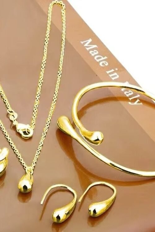 Dainty Tear Pendant Necklace Set Hook Oval Earing Women Water Drop Charm Bracelet Necklaces