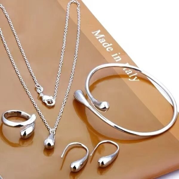 Dainty Tear Pendant Necklace Set Hook Oval Earing Women Water Drop Charm Bracelet Necklaces - Image 2