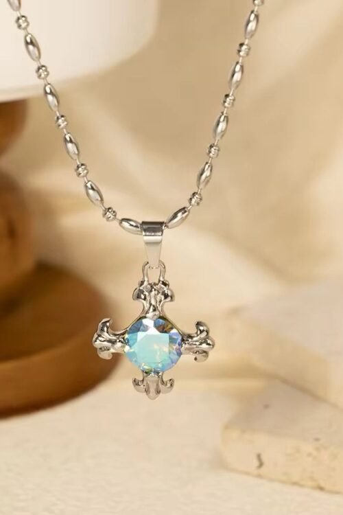 Clavicle Chain Diamond Stainless Steel Silver Women Blue Opal Zircon Fashion Jewelry Necklaces