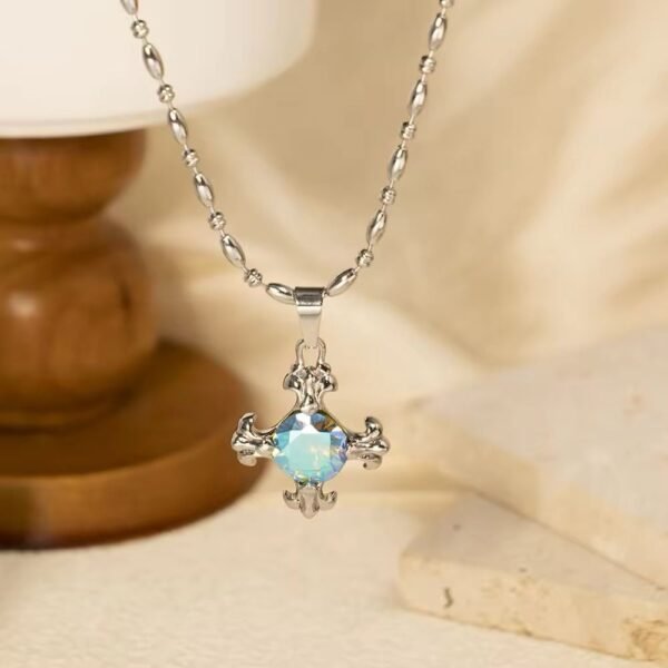 Clavicle Chain Diamond Stainless Steel Silver Women Blue Opal Zircon Fashion Jewelry Necklaces