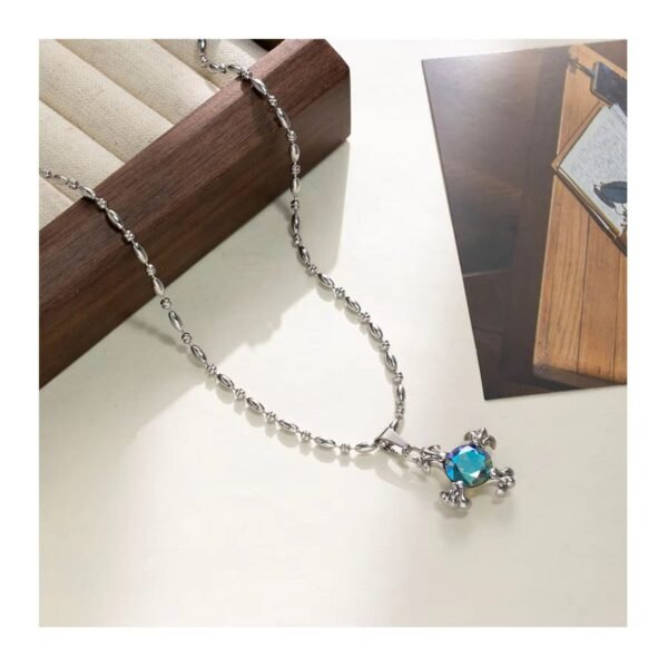 Clavicle Chain Diamond Stainless Steel Silver Women Blue Opal Zircon Fashion Jewelry Necklaces - Image 4