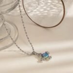Clavicle Chain Diamond Stainless Steel Silver Women Blue Opal Zircon Fashion Jewelry Necklaces - Image 2