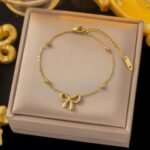 Stainless Steel Bow Necklace Bracelet Earring Set for Women Exquisite  Bow Knot Jewelry Set - Image 4