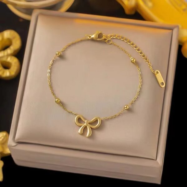 Stainless Steel Bow Necklace Bracelet Earring Set for Women Exquisite  Bow Knot Jewelry Set - Image 4