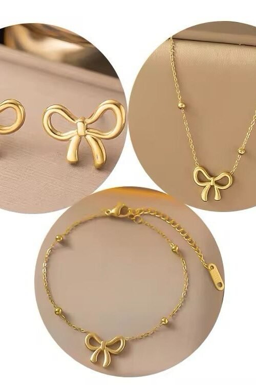 Stainless Steel Bow Necklace Bracelet Earring Set for Women Exquisite  Bow Knot Jewelry Set