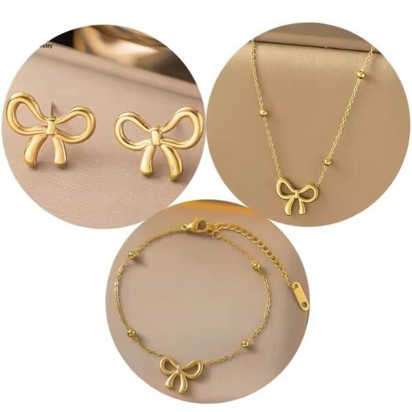 Stainless Steel Bow Necklace Bracelet Earring Set for Women Exquisite  Bow Knot Jewelry Set