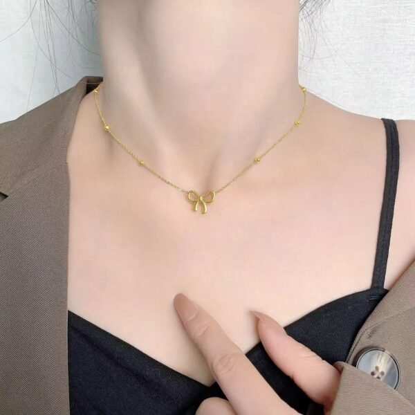 Stainless Steel Bow Necklace Bracelet Earring Set for Women Exquisite  Bow Knot Jewelry Set - Image 3