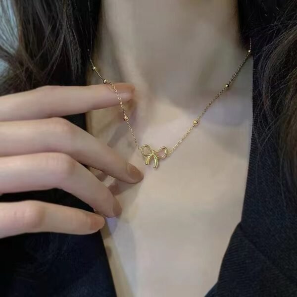 Stainless Steel Bow Necklace Bracelet Earring Set for Women Exquisite  Bow Knot Jewelry Set - Image 7