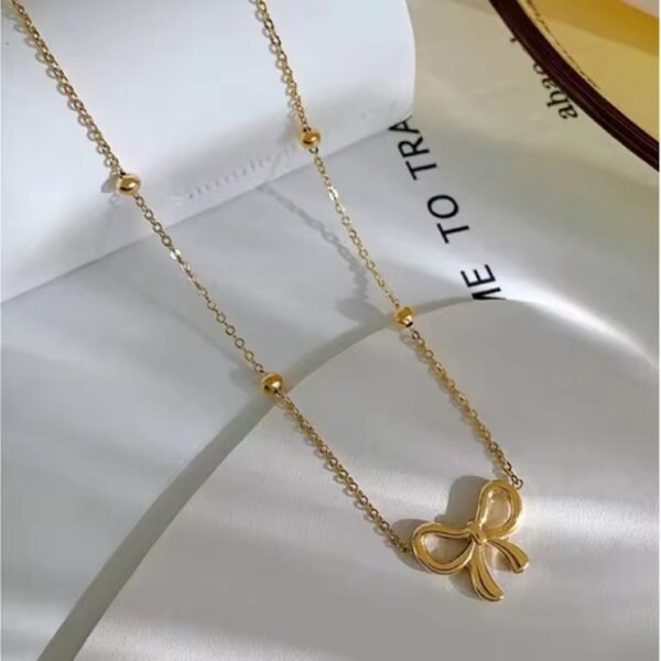 Stainless Steel Bow Necklace Bracelet Earring Set for Women Exquisite  Bow Knot Jewelry Set - Image 2