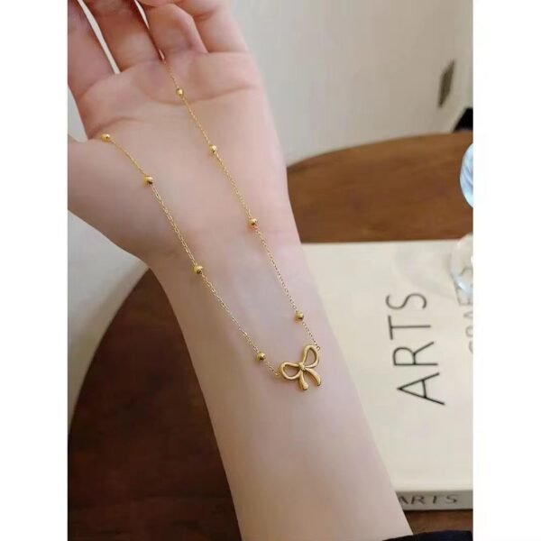 Stainless Steel Bow Necklace Bracelet Earring Set for Women Exquisite  Bow Knot Jewelry Set - Image 5